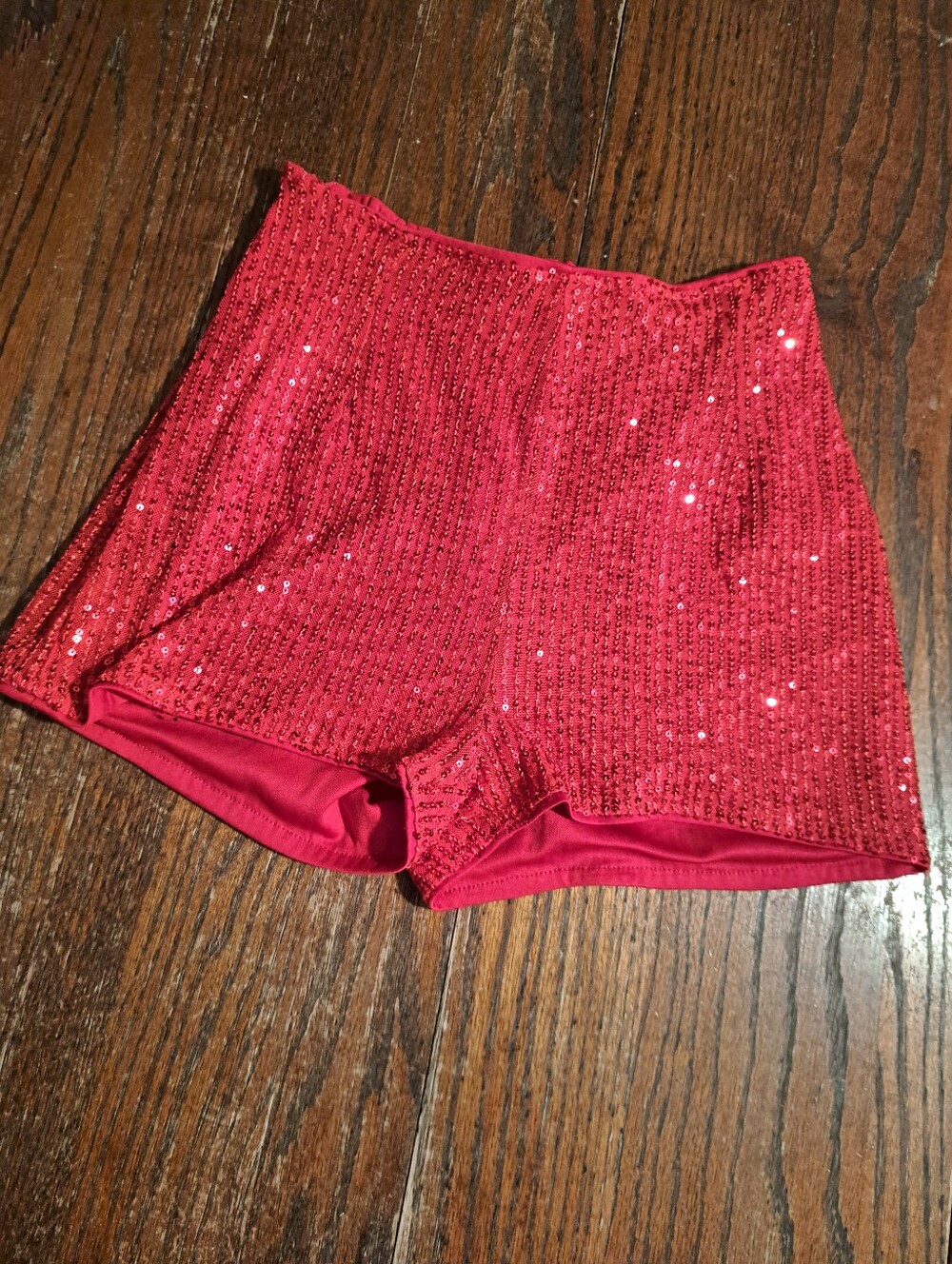 Jrs Small Red Bodycon Lined Sequin Embellished Booty Shortie Shorts